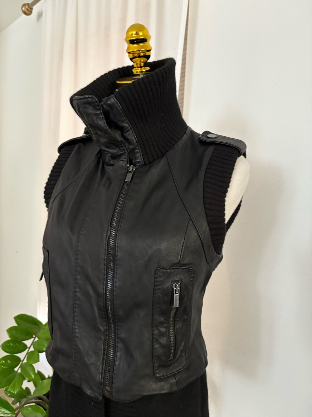 BCBGMaxAzria Black Leather & Knit Hybrid Vest - Picture 6 of 10